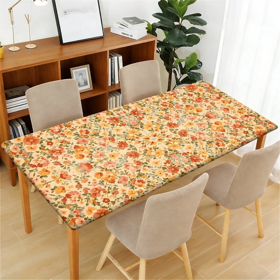 ARTSLION Waterproof Fitted Rectangle Tablecloth With Elastic Edge, Wipeable Table Cover For 6 Ft Tables, Perfect For Outdoor Picnic & Camping,24"x48",Flowers