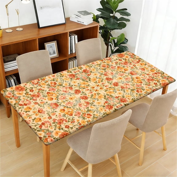ARTSLION Waterproof Fitted Rectangle Tablecloth With Elastic Edge, Wipeable Table Cover For 6 Ft Tables, Perfect For Outdoor Picnic & Camping,24"x48",Flowers