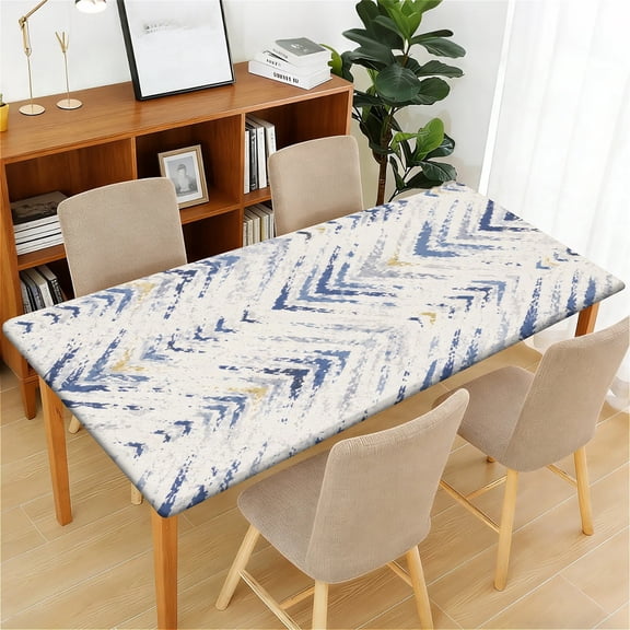 ARTSLION Waterproof Fitted Rectangle Tablecloth With Elastic Edge, Wipeable Table Cover For 6 Ft Tables, Perfect For Outdoor Picnic & Camping,24x48in,Chevron Stripe
