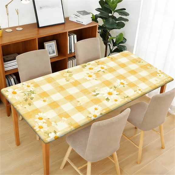 ARTSLION Waterproof Fitted Rectangle Tablecloth With Elastic Edge, Wipeable Table Cover For 6 Ft Tables, Perfect For Outdoor Picnic & Camping,24x48in,Daisy Plaid