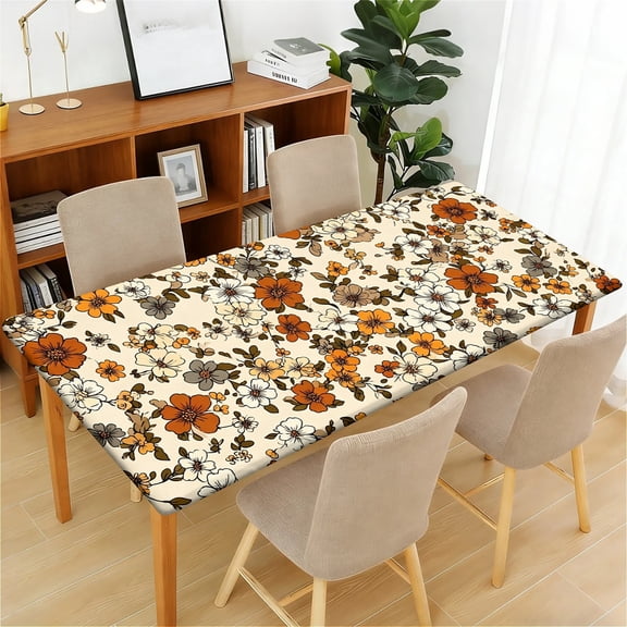 ARTSLION Waterproof Fitted Rectangle Tablecloth With Elastic Edge, Wipeable Table Cover ForRectangle Tables, Perfect For Outdoor Picnic & Camping,24x48in,Garden Flowers