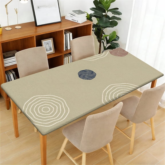 ARTSLION Waterproof Fitted Rectangle Tablecloth With Elastic Edge, Wipeable Table Cover For 6 Ft Tables, Perfect For Outdoor Picnic & Camping,24x48in,Neutral Ring