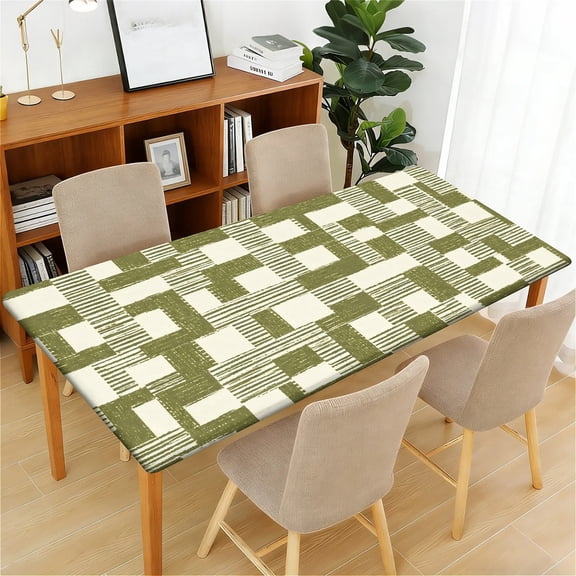ARTSLION Waterproof Fitted Rectangle Tablecloth With Elastic Edge, Wipeable Table Cover For 6 Ft Tables, Perfect For Outdoor Picnic & Camping,24x48in,Olive Check