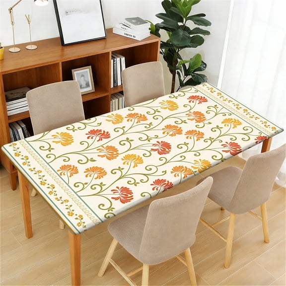 ARTSLION Waterproof Fitted Rectangle Tablecloth With Elastic Edge, Wipeable Table Cover For 6 Ft Tables, Perfect For Outdoor Picnic & Camping,24x48in,Orange Border