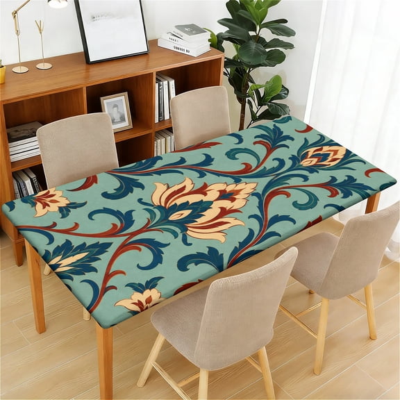 ARTSLION Waterproof Fitted Rectangle Tablecloth With Elastic Edge, Wipeable Table Cover For 6 Ft Tables, Perfect For Outdoor Picnic & Camping,24x48in,Ornate Damask
