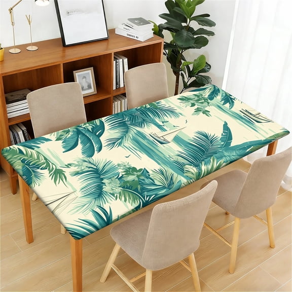 ARTSLION Waterproof Fitted Rectangle Tablecloth With Elastic Edge, Wipeable Table Cover For 6 Ft Tables, Perfect For Outdoor Picnic & Camping,24x48in,Palm Escape