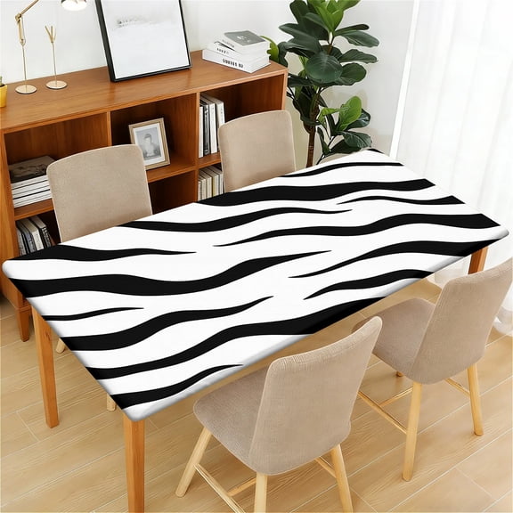 ARTSLION Waterproof Fitted Rectangle Tablecloth With Elastic Edge, Wipeable Table Cover For 6 Ft Tables, Perfect For Outdoor Picnic & Camping,24x48in,Zebra Stripe