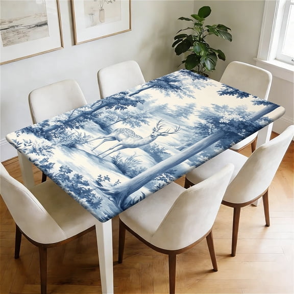 ARTSLION Waterproof Fitted Rectangle Tablecloth With Elastic Edge, Wipeable Table Cover For 6 Ft Tables, Perfect For Outdoor Picnic & Camping,30"x48",Deer