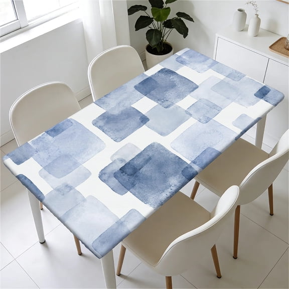 ARTSLION Waterproof Fitted Rectangle Tablecloth With Elastic Edge, Wipeable Table Cover For 6 Ft Tables, Perfect For Outdoor Picnic & Camping,31x55in,Blue Mosaic