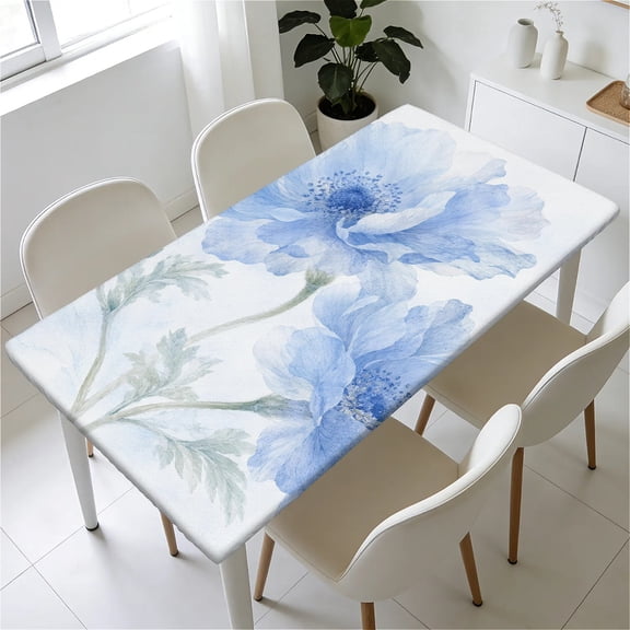 ARTSLION Waterproof Fitted Rectangle Tablecloth With Elastic Edge, Wipeable Table Cover For 6 Ft Tables, Perfect For Outdoor Picnic & Camping,31x55in,Water Poppy