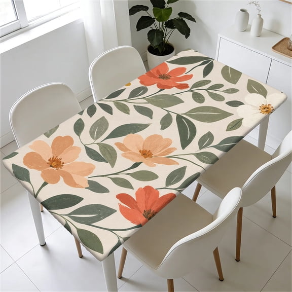 ARTSLION Waterproof Fitted Rectangle Tablecloth With Elastic Edge, Wipeable Table Cover For 6 Ft Tables With Umbrella Hole, Perfect For Outdoor Picnic & Camping,31x55in,Palm Tropic