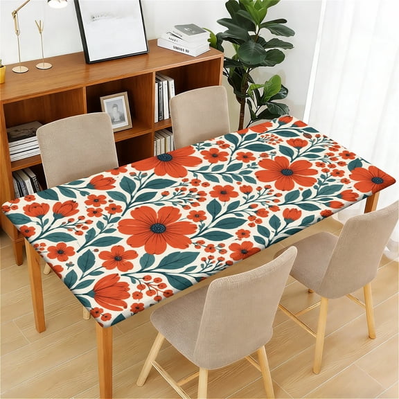 ARTSLION Waterproof Fitted Rectangle Tablecloth With Elastic Edge, Wipeable Table Cover For Rectangle Tables, Perfect For Outdoor Picnic & Camping,24x48in,Crimson Cluster