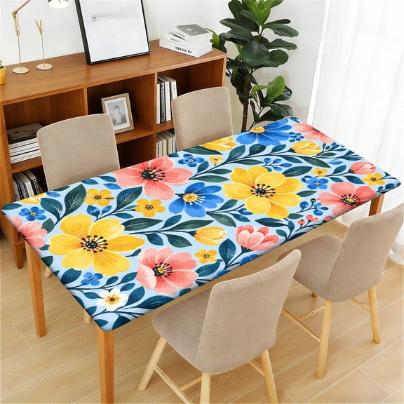 ARTSLION Waterproof Fitted Rectangle Tablecloth With Elastic Edge, Wipeable Table Cover For Rectangle Tables, Perfect For Outdoor Picnic & Camping,24x48in,Jewel Flora