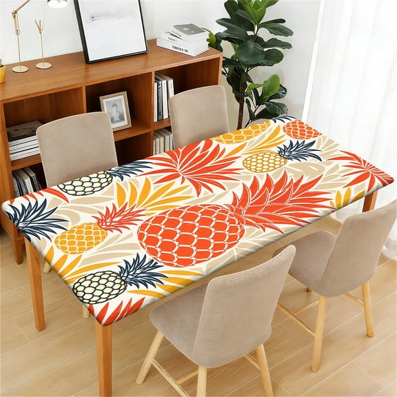 ARTSLION Waterproof Fitted Rectangle Tablecloth With Elastic Edge, Wipeable Table Cover For Rectangle Tables, Perfect For Outdoor Picnic & Camping,24x48in,Pineapple Harvest