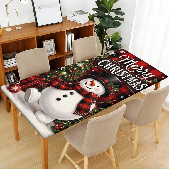 ARTSLION Waterproof Fitted Rectangle Tablecloth With Elastic Edge, Wipeable Table Cover For Rectangle Tables, Perfect For Outdoor Picnic & Camping,24x48in,Snowman Holiday