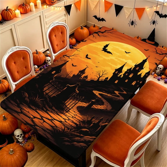 ARTSLION Waterproof Fitted Rectangle Tablecloth With Elastic Edge, Wipeable Table Cover For Rectangle Tables, Perfect For Outdoor Picnic & Camping,24x48in,Spooky Dusk
