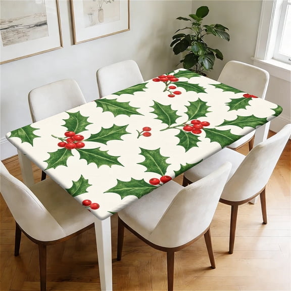 ARTSLION Waterproof Fitted Rectangle Tablecloth With Elastic Edge, Wipeable Table Cover For Rectangle Tables, Perfect For Outdoor Picnic & Camping,30x48in,Holly Berry