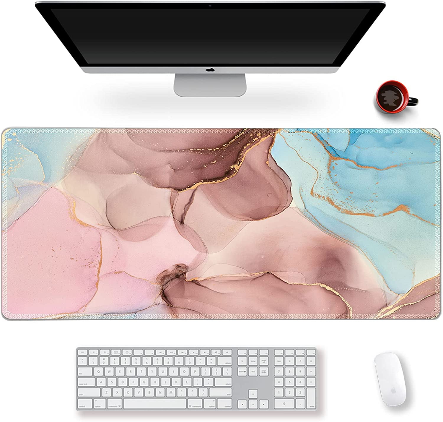 ARTSO Extended Gaming Mouse Pad XXL Large Keyboard Mat Long Mousepad Desk Decor Writing Pad Non Slip Rubber Base Stitched Edges for Work, Game, Office, Home, 35.1" x 15.7" , Dreamy Marble