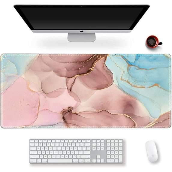 ARTSO Extended Gaming Mouse Pad XXL Large Keyboard Mat Long Mousepad Desk Decor Writing Pad Non Slip Rubber Base Stitched Edges for Work, Game, Office, Home, 35.1" x 15.7" , Dreamy Marble