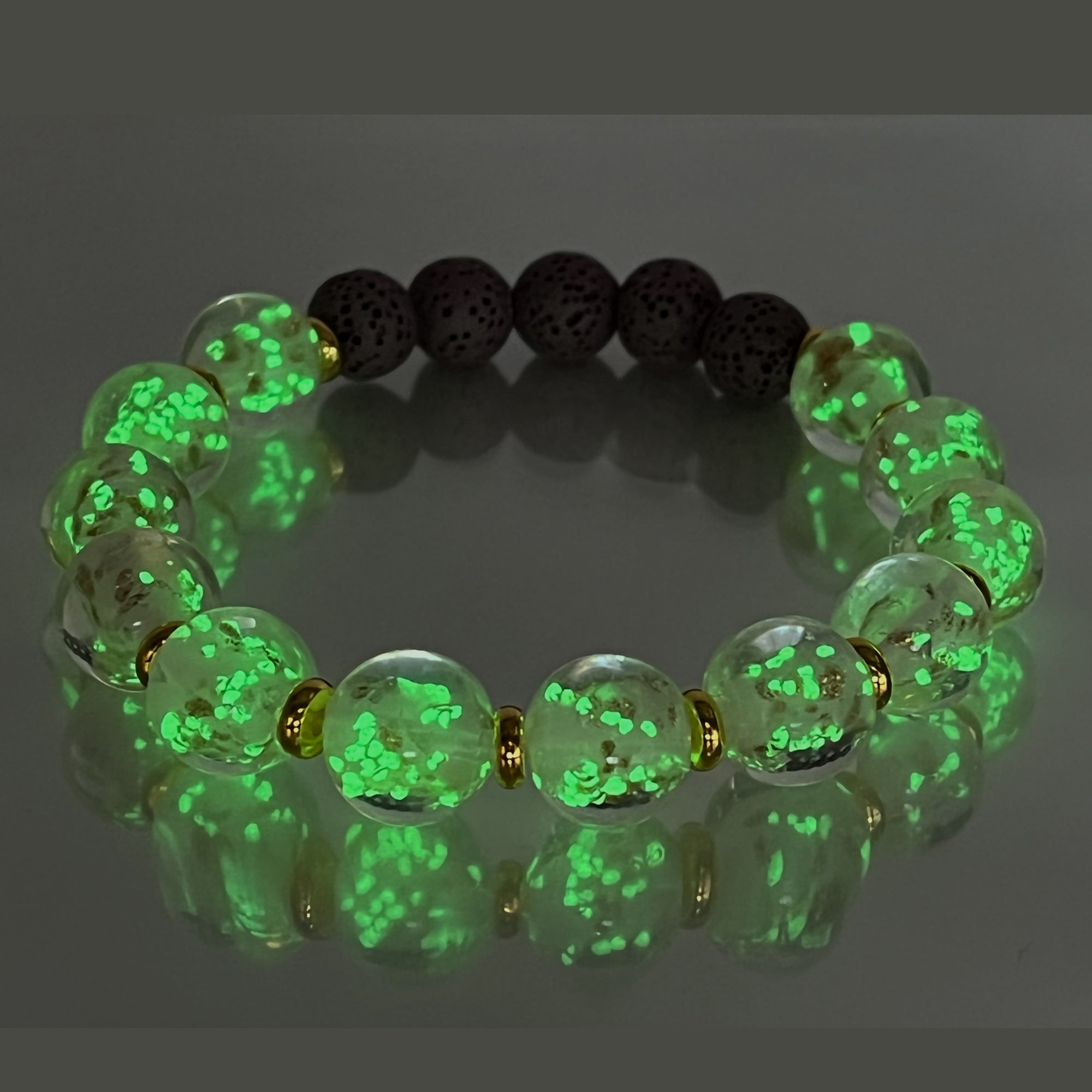 ARTSY Crafts Glow in The Dark Beads Bracelet 7-8", European Lampwork Pink & Gold Bead Bracelet, Luminous Beads Anxiety Stress Relief Healing Crystal Chakra Bracelets Women Men