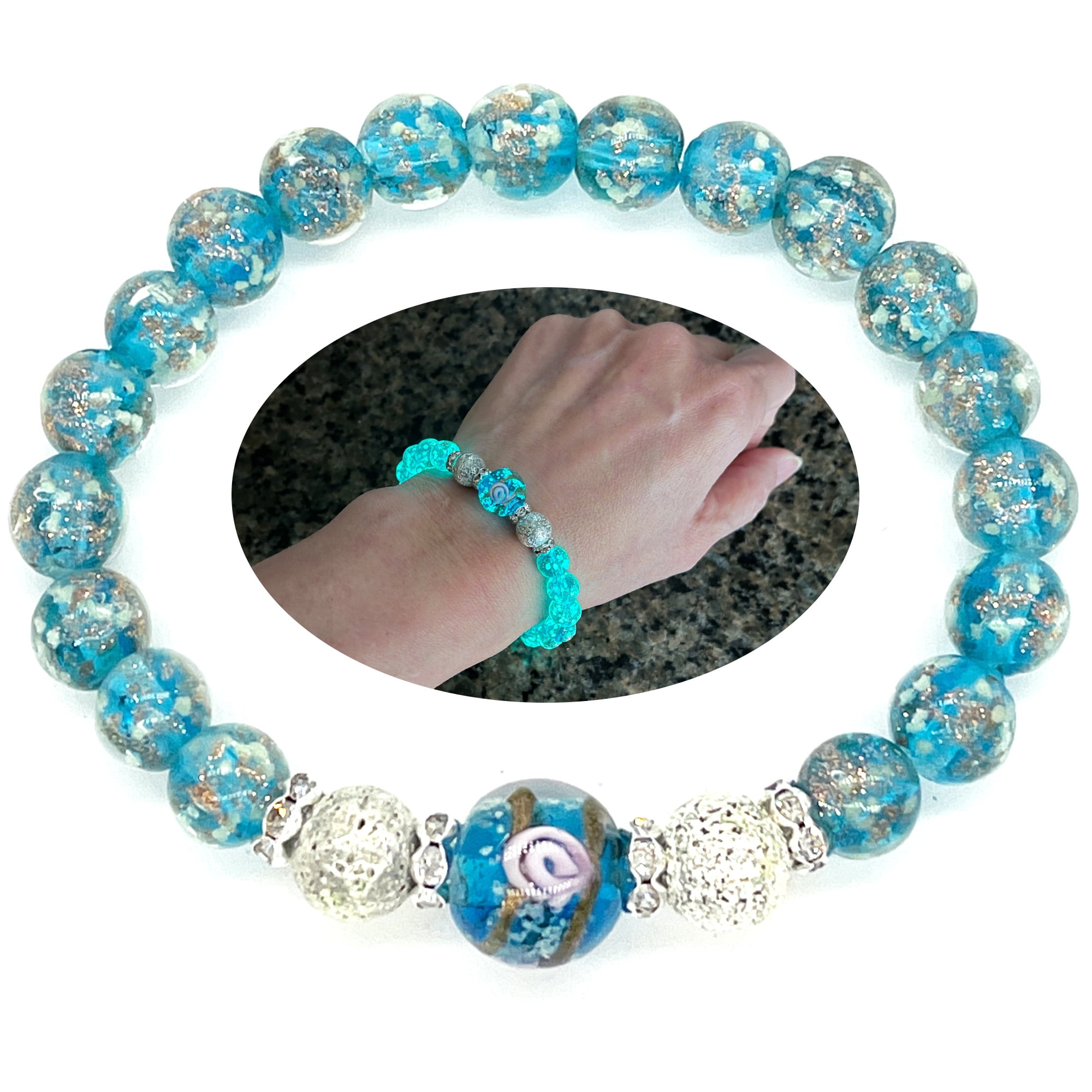 Navy Blue Anchor Glass Bead Bracelet - Nautical Beach Glass Crystal Jewelry  - Handmade Beaded Bracelets for Women - Fiona - BR2824A