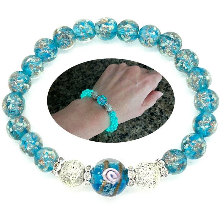 ARTSY Crafts Glow in the Dark Blue Firefly Beads Bracelet for Women,  Luminous Glass Beads Healing Crystal Glowing Beaded Bracelets, Mermaid  Bracelet, Stretch Stackable Bangle Wristband 