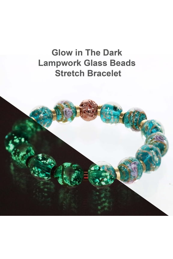 Glow in The Dark Beads Bracelet 6-7", 12mm Ocean Blue Glass Beads Mermaid Moonstone Beads Bracelets Womens Mens