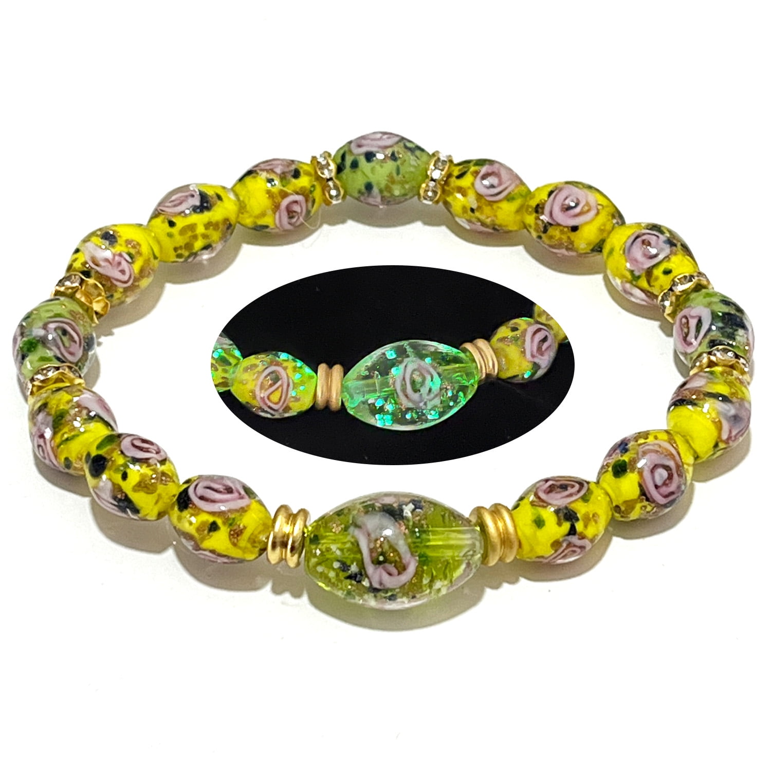 Glow in The Dark Firefly Beads Bracelet, Handmade in USA, Barrel