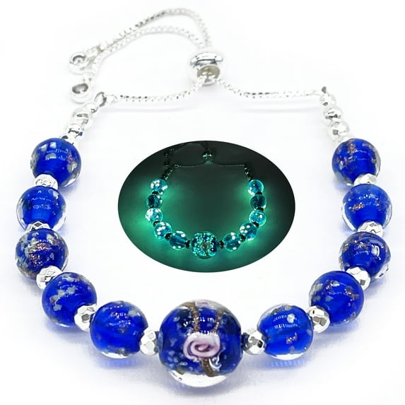 ARTSY Crafts Glow in The Dark Firefly Beads Bracelets for Women, Murano Glass Beads Jewelry - Sapphire