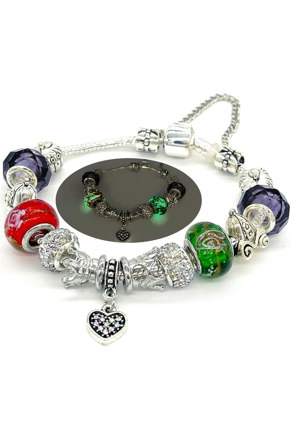 Glow in the Dark Firefly Glass Beads Snake Chain Bracelet 6-inch