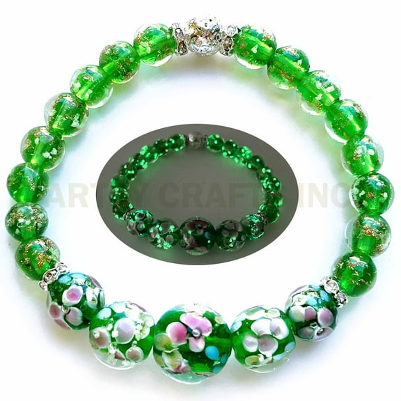 ARTSY Crafts Lily Flower Glow in the Dark Firefly Bead Bracelets Necklaces, Handmade in USA Murano Glass Jewelry