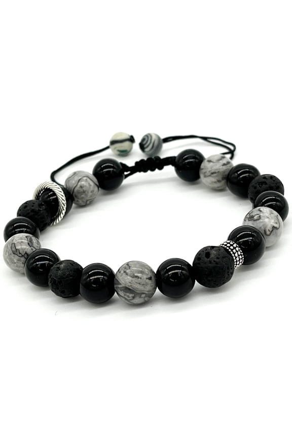Macrame Shamballa Wrapped Bracelet, Natural Gemstone Bracelets for Men - 10mm Grey Map