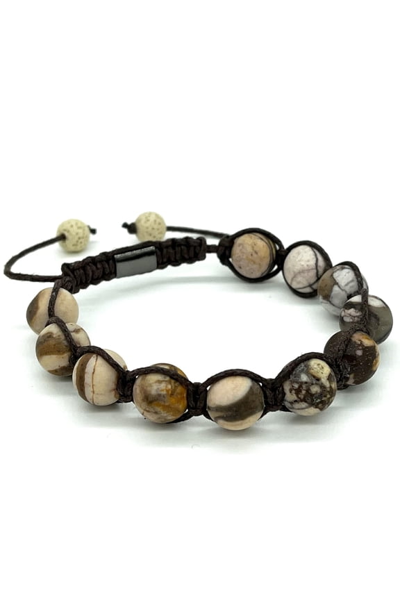 Macrame Shamballa Wrapped Bracelet, Natural Gemstone Bracelets for Men Women- 10mm Zebra Jasper