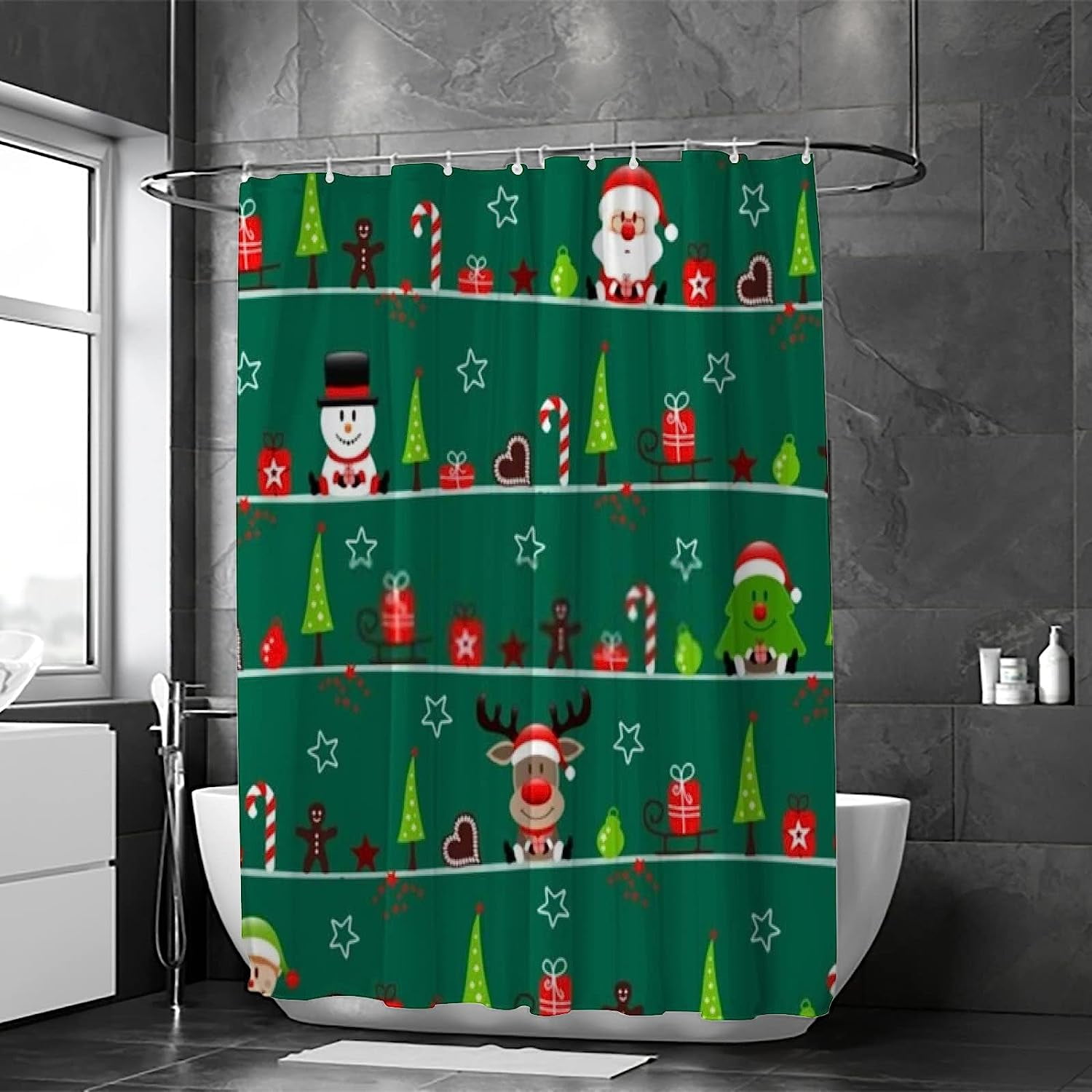 ARTTEAL Bathroom Shower Curtain 72 x 72 Inch with 12 Hooks Christmas
