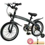 ARTUDATECH 14/16 Inch Kids Bike for Ages 3-7 Years Old Boys Girls, Kid's Bikes with Training Wheels LED Headlight, Children Bicycle for Kids and Toddler Beginners, Black/Red