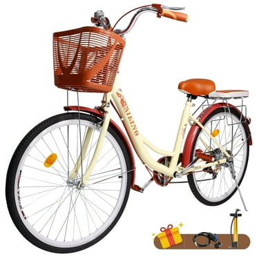 ARTUDATECH 26 Inch Beach Cruiser Bike for Women, 7 Speed Commute Bike for Adults, Women Bicycle with Adjustable Seat and Basket