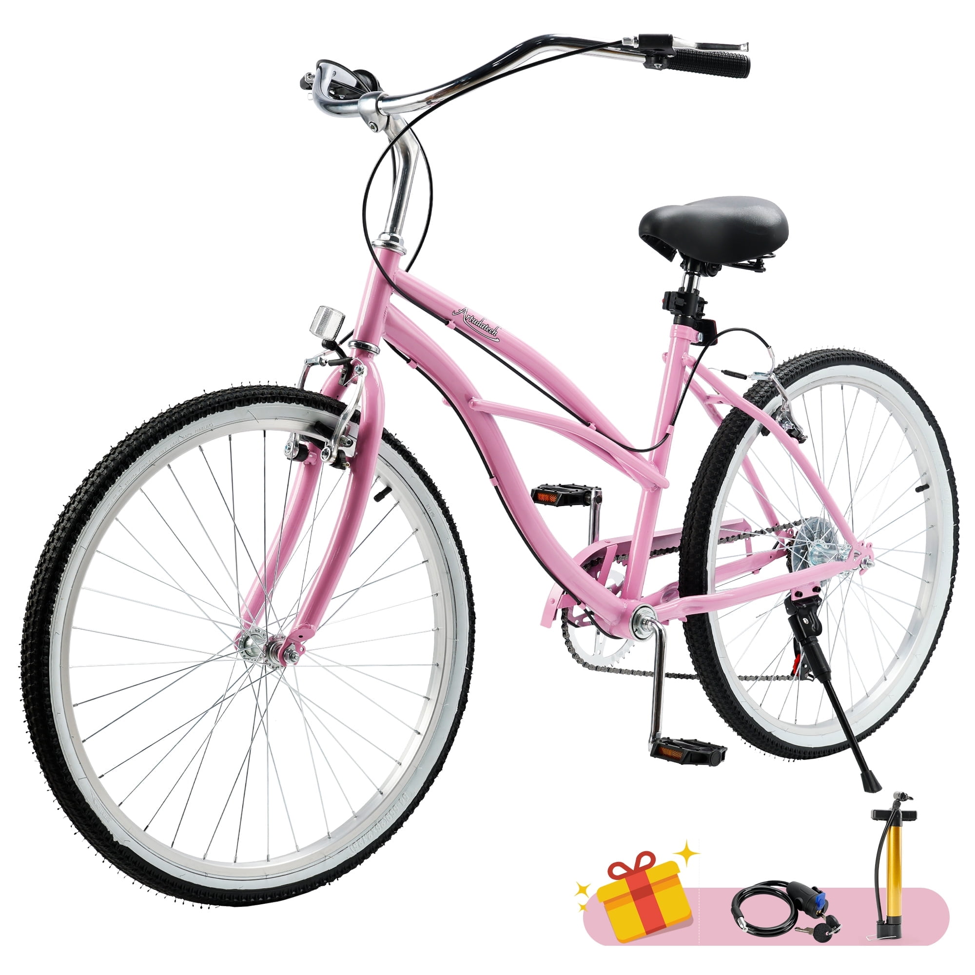 ARTUDATECH 26 Inch Women Beach Cruiser Bike, Shimano 7 Speed