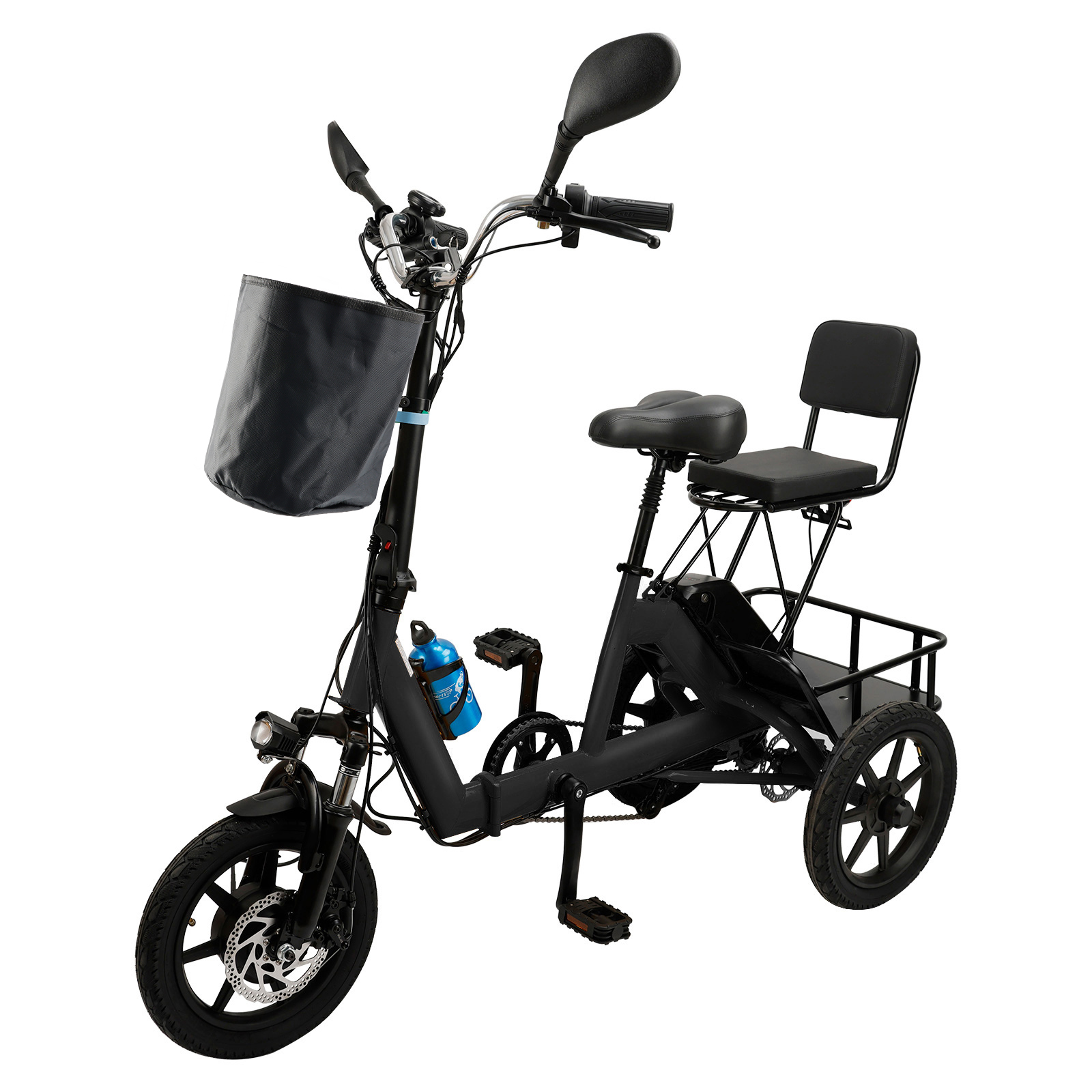 ARTUDATECH Foldable 3 Wheel Electric Tricycle 350W 48V Electric Trike with Front & Rear Basket for Men Women Adult Senior Black UL2849