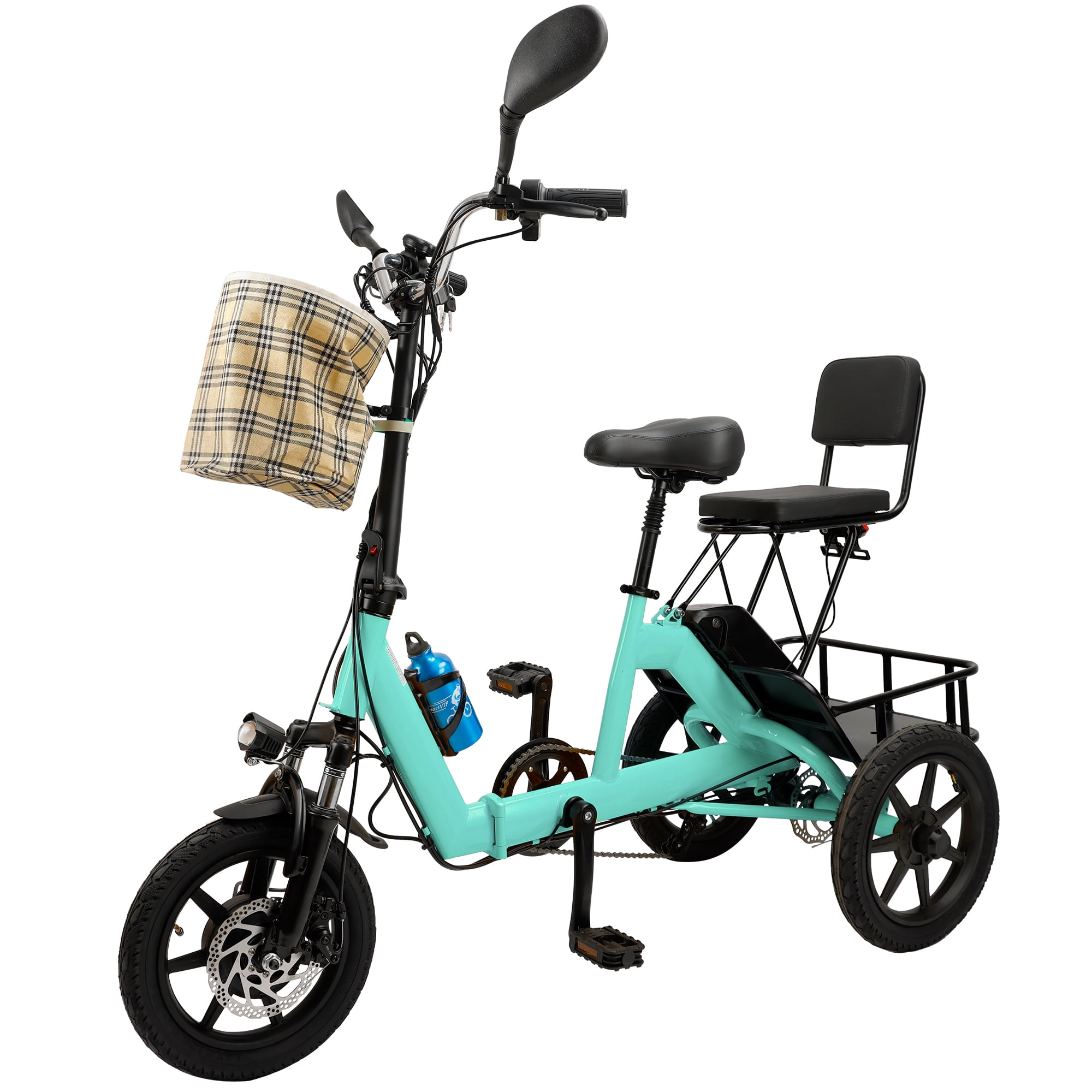 ARTUDATECH 3 Wheel Motorized Electric Trike 350W 48V Folding E Bike Tricycle Black