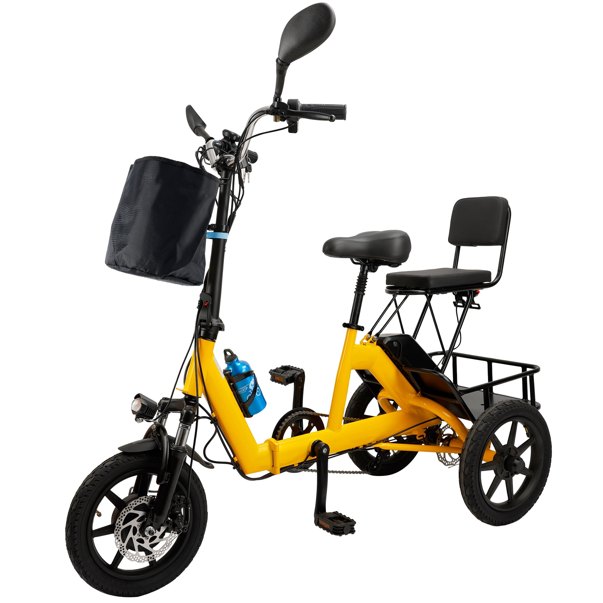 ARTUDATECH 350W 48V Electric Tricycle 3 Wheel Trike w Baskets Foldable Yellow Walmart