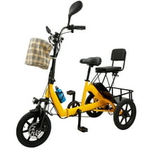 ARTUDATECH Foldable 3 Wheel Electric Tricycle 350W 48V Electric Trike with Front & Rear Basket for Men Women Senior Yellow