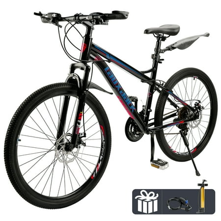 ARTUDATECH Full Suspension Mens Mountain Bike, Shimano 21 Speed, 26 Inch Wheel, Dual Disc Brake Bike for Men Womens Teen Adult Bicycle With Bike Lock And Air Pump