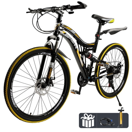 ARTUDATECH Full Suspension Mens Mountain Bike, Shimano 21 Speed, 26 Inch Wheel, Dual Disc Brake Bike for Men Womens Teen Adult Bicycle Thumb Shifter With Bike Lock And Air Pump