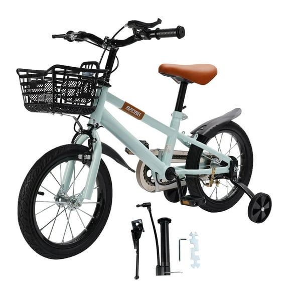 ARTUDATECH Kids Bike,14 16 Inch Children Bikes for Boys Girls Age 3-7 Years with Training Wheels, Handbrake, Basket, Kids Bicycle Cyan/Red