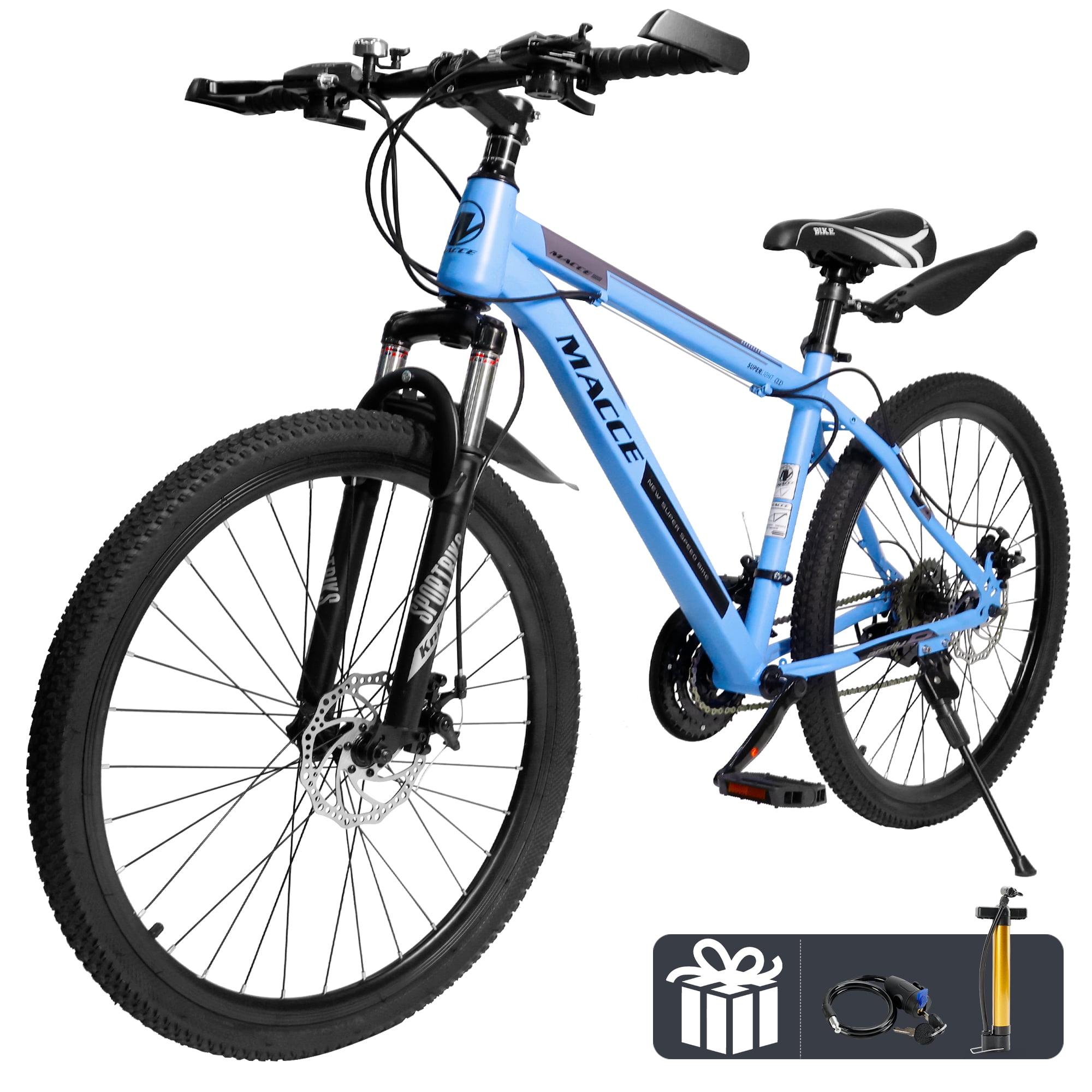 ARTUDATECH 26 Inch Mountain Bike for Adults 27 Speed High Carbon Steel Dual Suspension Disc Brakes Unisex Silver Blue Gray Red Walmart