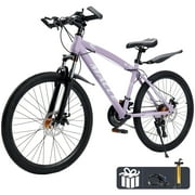 ARTUDATECH Mountain Hardtail Mountain Bike for Men/Women, 26 /27.5 inch Sizes, 27 Speed Twist Shifting, Front or Dual Suspension, Comfort Saddle, Purple/Black/White