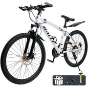 ARTUDATECH Mountain Hardtail Mountain Bike for Men/Women, 26/27.5 inch Sizes, 27 Speed Twist Shifting, Front or Dual Suspension, Comfort Saddle, Purple/Black/White