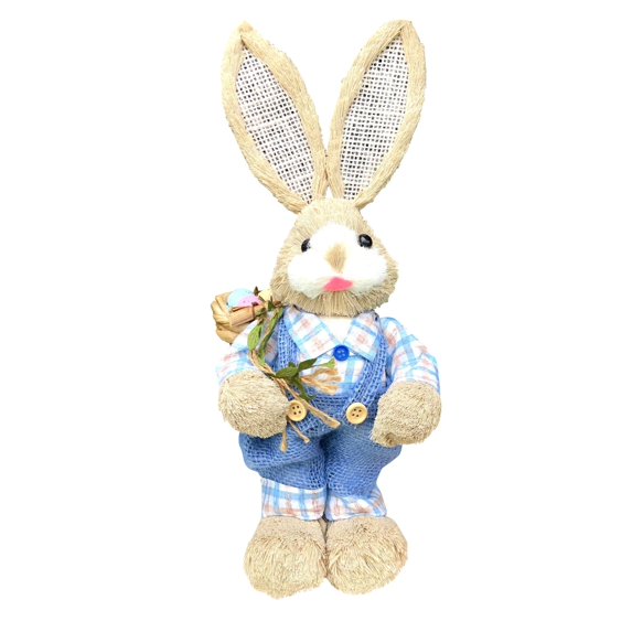 ARUTOOY Easter Straw Bunny Figurine Tabletop Decor Artificial Straw Rabbit Standing Bunny Statues for Easter Garden Party Home Decorations Birthday Gifts