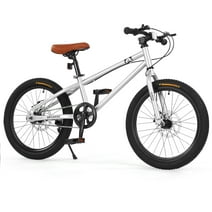 ARVAKOR 20 Inch Kids Mountain Bike for Girls Boys with Double Disc Brake and Wide Tire, Silver