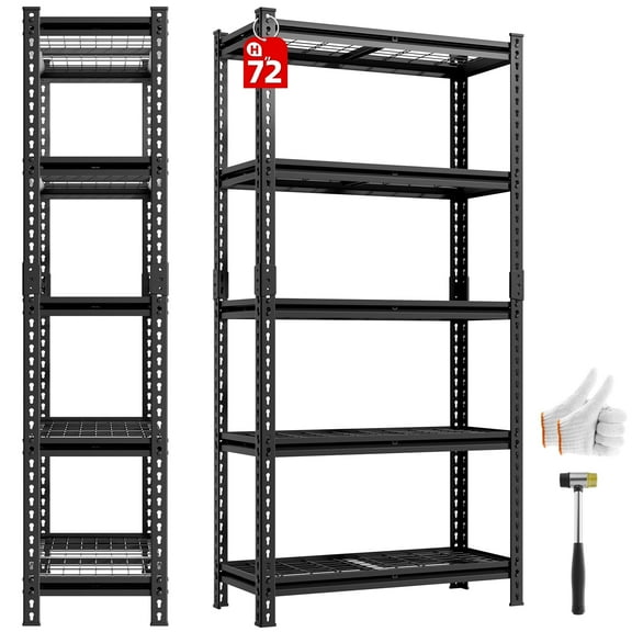 ARVAKOR 2000LBS Garage Shelving Units Heavy Duty Adjustable Metal Shelving 5 Tier Storage Shelves, 35.5" W x 16" D x 72" H, Black